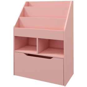 Kids Bookcase, Multi-Shelf Rack with Mobile Drawer, Pink, Perfect for Books and Toys Organization