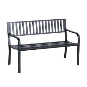 50ft Outdoor Bench Seat, Patio Bench with Slatted Seat, Metal Porch Bench, with 2 Person Design, for Poolside, Lawn, Black