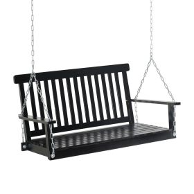 2-Person Hanging Porch Swing Chair, Outdoor Patio Chair, Slatted, Chains, Black, 440lbs