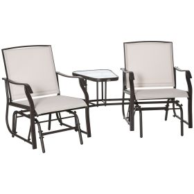 Outdoor Glider Chairs with Coffee Table, Patio 2-Seat Rocking Chair Swing Loveseat with Breathable Sling for Backyard, Porch, Beige
