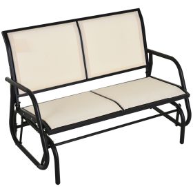 2-Person Glider Bench, Outdoor Swing Chair Loveseat, with Comfortable Fabric, Smooth Rocker, Steel Frame, for Porch, Beige
