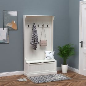 71" Hall Tree with Storage Bench, 3-In-1 Coat Rack, White Entryway Organizer