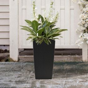Pack of 2 Square Planter for Garden 22-Inch High Faux Rattan Design Flower Pot with Automatic Watering System for Porch, Patio, Backyard