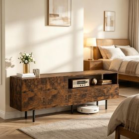 TV stand suitable for TVs below 70 feet, equipped with storage cabinets and protruding metal legs