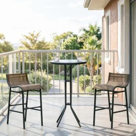 Tan 3 Piece Bar Height Outdoor Bistro Set for 2 - Weather Resistant Aluminum Furniture with Tempered Glass Top Table
