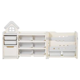 Kids Toy Storage with Bookshelf, 4-Tier Toy Storage Organizer with 10 Movable Plastic Bins, Kids Cubby Cabinet with Bookshelf for Study Room, Bed