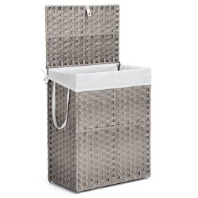 Laundry Hamper with Lid, 90L Synthetic Rattan Clothes Laundry Basket with Lid and Handles, Foldable, Removable Liner