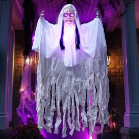 43" Outdoor Halloween Decoration, Scary Girl Hanging Ghost Decor Sound Activated with Light-up Head for Yard, Patio, Haunted House Lawn Garden