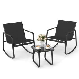 2 Rocking Bistro Chairs and Glass-Top Table for Porch Yard Balcony
