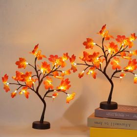 2 Pack Artificial Autumn Maple Tree with 24 LED Lights, Battery/USB Powered Thanksgiving Table Lamp