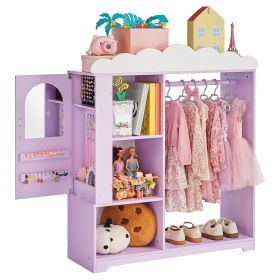 Kids Dress Up Storage, with Jewelry Cabinet, Dress Up Closet with Mirror and Shelves, Princess Costumes Wardrobe Closet