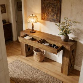 Solid Wood Executive Desk, 63" Computer Desk with Sturdy Wooden Legs