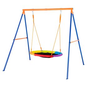 Swing Sets for Backyard, 440lbs Load Capacity Swing Set, 40" Saucer Swing Seat with Heavy Duty A-Frame Metal Swing Stand and Adjustable Rope