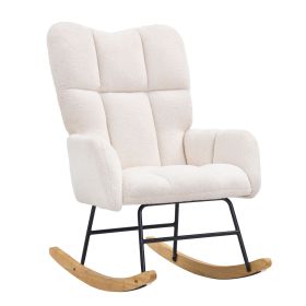 Rocking Chair Nursery, Glider Rocking Chair with Soft Seat and High Backrest, 250 lbs Weight Capacity Teddy Fabric