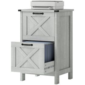 Vertical File Cabinet with 2 Drawers, Rustic Farmhouse Office Storage Cabinet for A4, Letter Size, Distressed Light Gray