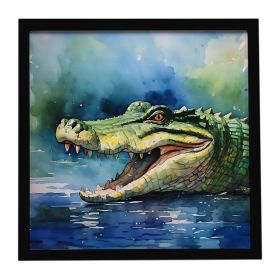Crocodile Framed Metal Print Bathroom, Kitchen, Office, Home Decor Wall Art Ready to Hang, Square, 8X8
