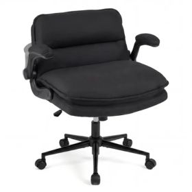 Criss Cross Chair With Flip-Up Arms, Faux Leather Cross Legged Office Chair With Adjustable Height & Rocking Function -Gray (Option: defaulttitle)