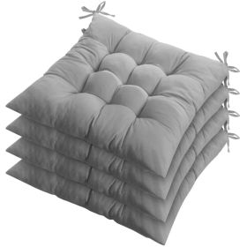 4Pcs Chair Cushion Pads Pillow Soft Tie On Square Sitting Mats For Home Office Car Sitting Travel Standard (Option: Grey)