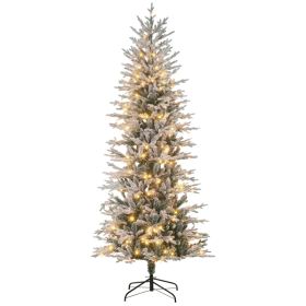 7.5 Pre Lit Artificial Flocked Christmas Trees, with Snow Branches, Warm Yellow Clear Lights, Auto Open, Extra Bulb (Option: Green-1050x280x320 mm)