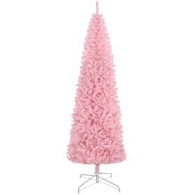 HOMCOM 8' Tall Unlit Slim Douglas Fir Artificial Christmas Tree With 1168 Realistic Branch Tips, Pink (Option: PINK)