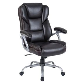Ergonomic Executive Office Chair With Contoured Backrest, Adjustable Height & Recline For Home Office-Brown (Option: defaulttitle)