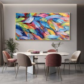 Handmade Oil Painting Abstract Colorful Feather Oil Painting on Canvas Large Wall Art Textured Original Painting Minimalist Art Custom Living Roo (style: 01, size: 50x100cm)