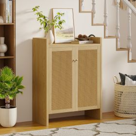 Shoe Cabinet Set, Large Capacity Shoe Storage Organizer Cabinet, Tall Rattan Shoe Cabinet with Doors and Shelves (Color: Natural)