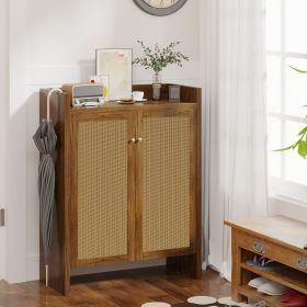 Shoe Cabinet Set, Large Capacity Shoe Storage Organizer Cabinet, Tall Rattan Shoe Cabinet with Doors and Shelves (Color: Walnut)