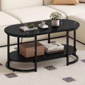 Marble Coffee Table with Open Storage Shelf (Color: Black)
