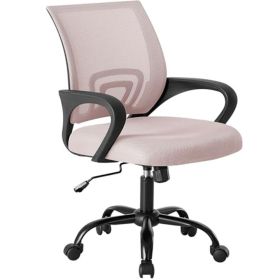 Ergonomic Office Desk Gaming Chair Mid Back with Lumbar Support Rocking Mode Height Adjustable with Fixed Armrest For Office (Color: Pink)