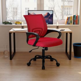 Ergonomic Office Desk Gaming Chair Mid Back with Lumbar Support Rocking Mode Height Adjustable with Fixed Armrest For Office (Color: Red)