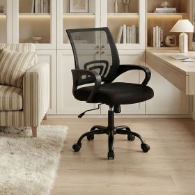 Ergonomic Office Desk Gaming Chair Mid Back with Lumbar Support Rocking Mode Height Adjustable with Fixed Armrest For Office (Color: Black)